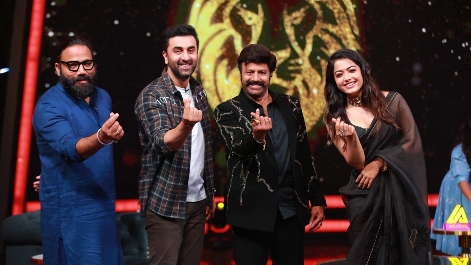 Ranbir Kapoor, Rashmika Mandanna pose with Nandamuri Balakrishna as Team Animal shoots for Unstoppable with NBK | Bollywood News